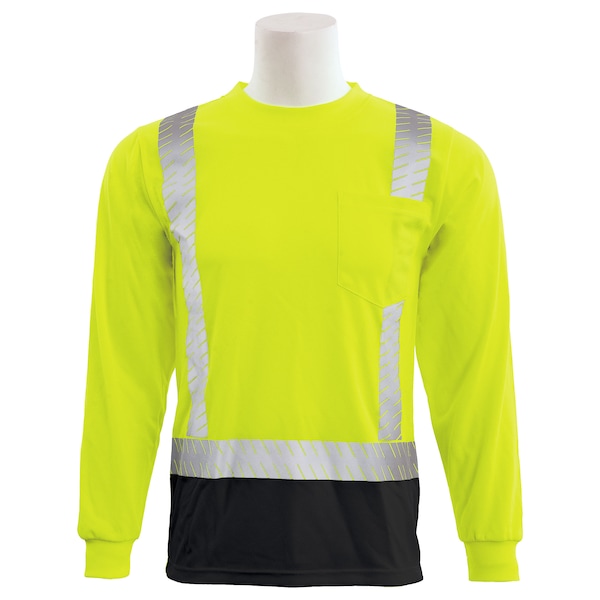 Erb Safety T-Shirt, Birdseye Mesh, Lng Slv, Class2, 9007SBSEG, Hi-Viz Lime/Blk, MD 62455